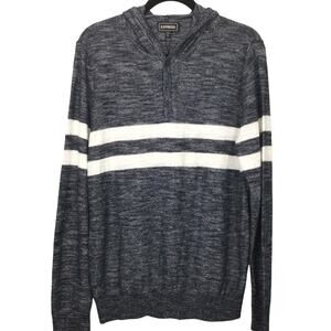 Express Gray Heather Three Button Hooded Henley  Casual Pullover Knit Sweater L